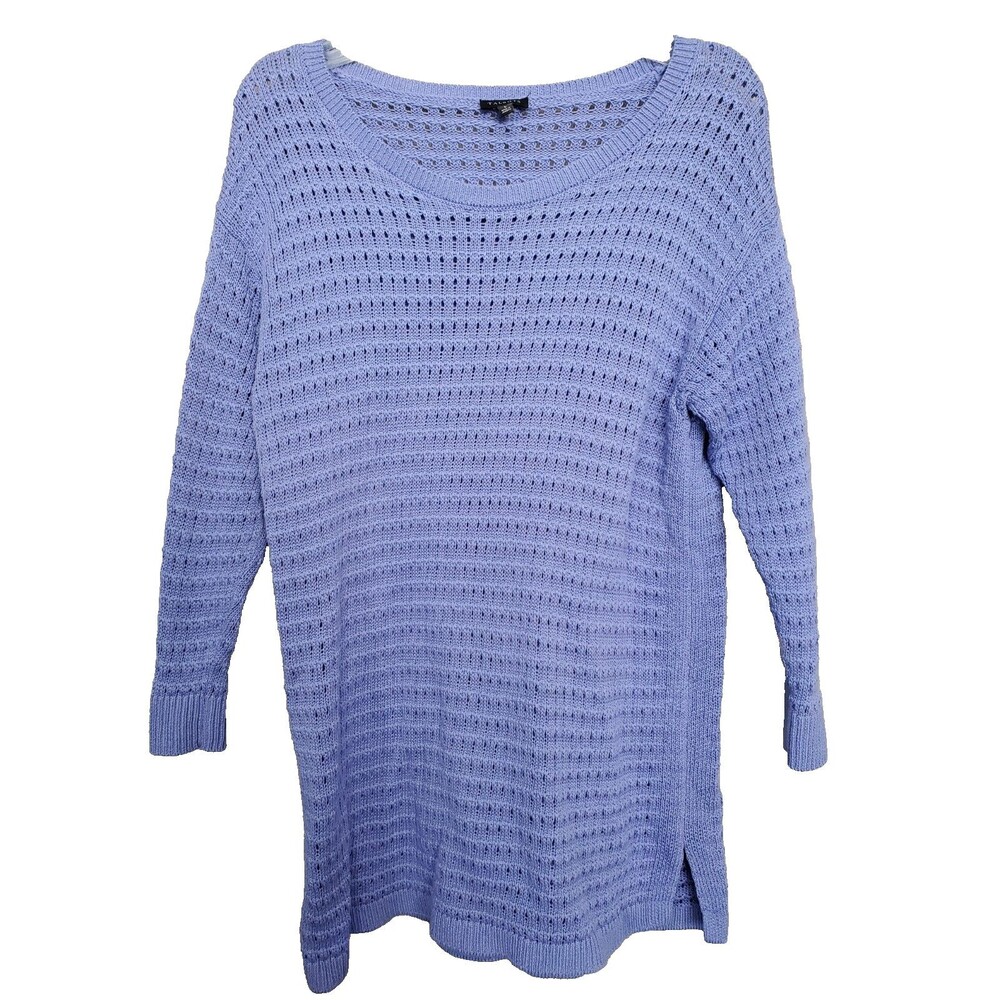Talbots Cotton/Tencel Blend Purple Open-Knit 3/4 Sleeve Pullover Sweater Size L